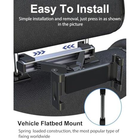 Support Tablette Pour Appuie-tête De Voiture - Ajustable 6-27 Cm, Rotation 360°, Stable, Pour Sièges Arrière - 2