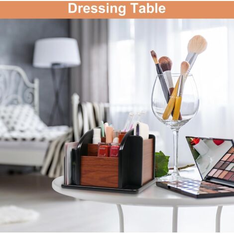 Support De Télécommande En Cuir 5 Compartiments - Organiseur De Bureau En Bois Pour Table De Chevet