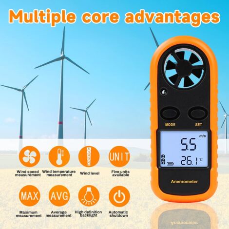 Anémomètre Numérique Portable – Vitesse Du Vent, Température & Alarme Batterie – Idéal Pêche & Voile