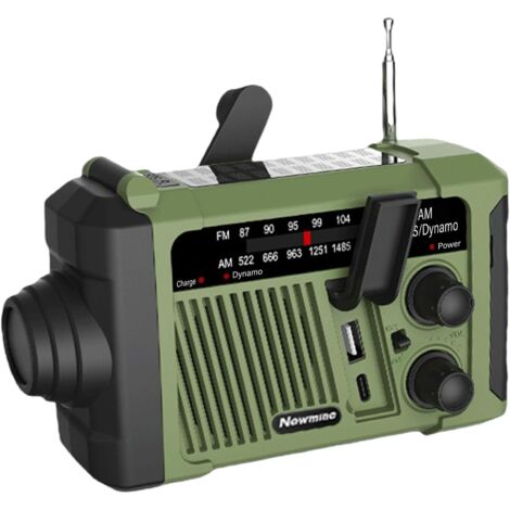 Radio Portatile Emergenza FM/AM,1800MA Radio Portatile Manovella,Radio Solare Emergenza,Radio Solare A Carica Manuale Per Uso
