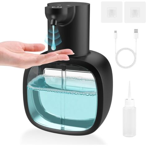 Distributeur de savon automatique USB C - Accessoire Salle de Bain - Fixation murale - 500 ml - Distributeur de savon électrique avec capteur - Réglable - Noir (1/5)