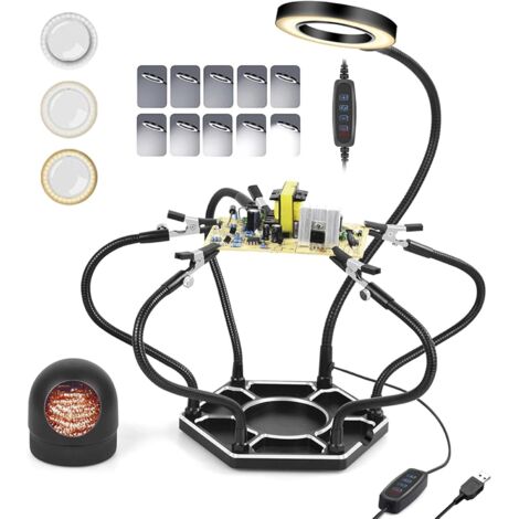 Troisième Main Soudure, Troisième 3eme Main avec 6 Bras Flexibles Réglables, Loupe 3X LED pour Réparation Électronique, Modélisme et Loisirs Créatifs (1/5)
