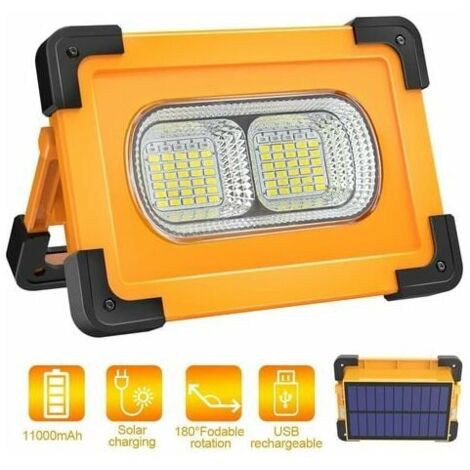 Projecteur LED Rechargeable Lampe Chantier 80W 4000 Lumens Projecteur Portable avec Pannea Solaire 4 Modes Super Brillant Lampe de Travail avec Batterie 11000mAh pour Camping, Bricolage (1/5)