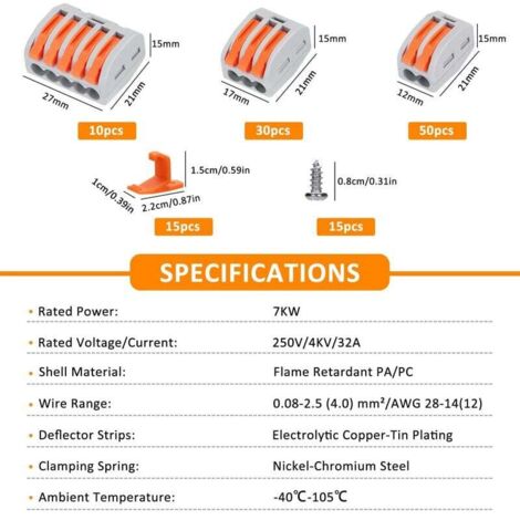 Shirylzee 90PCS Connecteur Electrique Rapide Domino Electrique Connecteurs de Fils Compacts Borne de Connexion Electrique avec Levier pour Fils Solides,Toronnés et Flexibles 2/3/5 Entrées (1/5)