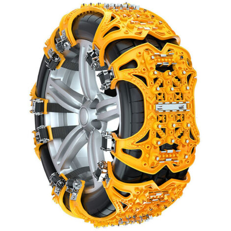 Chaîne à neige universelle antidérapante – Résistante à l'usure – Pour voitures compactes, camions et SUV – Kit d'installation inclus – Couleur jaune
