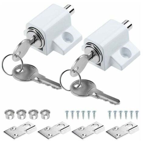 Verrou de fenêtre coulissant blanc – Lot de 2 avec 4 clés – Alliage de zinc – Installation facile avec accessoires de fixation