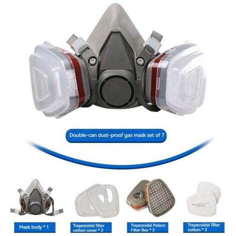 Masque de protection réutilisable avec filtre anti-poussière – Lot de 7 pièces – Filtration jusqu'à 95% – Pour peinture et produits chimiques (1/3)