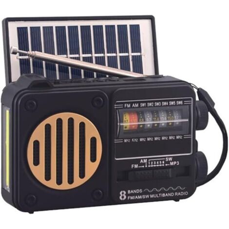 Radio solaire portable avec haut-parleur Bluetooth, lampe de poche LED et lecteur MP3 – Récepteur FM/AM/SW, USB, carte TF