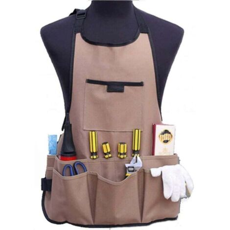 Tablier de jardinage pour femme avec 14 poches 600d Oxford Tablier de travail Tablier de protection réglable pour outils de jardinage (Marron) (1/5)