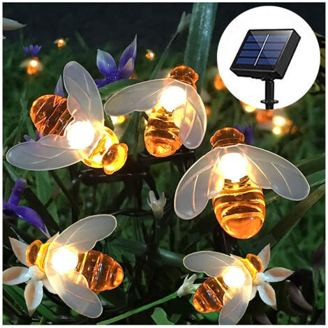 Guirlande lumineuse solaire de jardin, motif abeilles, 7 m, étanche, éclairage d'extérieur/intérieur pour clôture fleurie, pelouse et terrasse