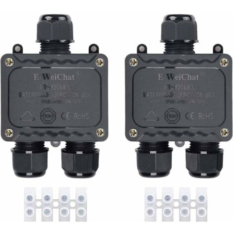 Boîte de dérivation étanche IP68 3 voies pour l'extérieur avec presse-étoupes pour petit boîtier électrique noir de Ø4mm-Ø14mm de diamètre pour l'extérieur lumière jardin piscine(2 Pcs) (1/6)