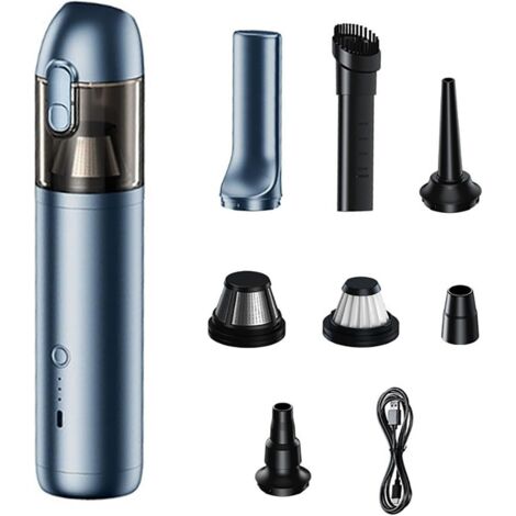 Mini aspirateur de voiture bleu, aspirateur à main sans fil, puissance de 16 000 Pa, batterie longue durée de 6 000 mAh, faible bruit, pour voiture, maison et voyage (1/5)