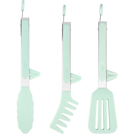 Lot de 3 pinces de cuisine en acier inoxydable, en silicone, pour barbecue, salade, grillades, buffet, vert (1/5)