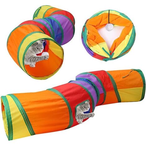 Jouet Tunnel pour Chat Interieur Jouets pour Chats Jeu tunelle pour Chat Interactif 2 Voies Jouer pour Chaton Intérieur Cat Toy Tunnel Pliable pour Chien Lapin Chats Cobaye Enfant (S-Tunnel)