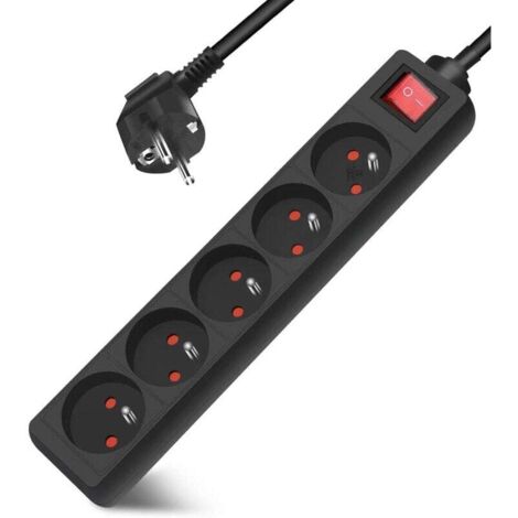 Multiprise 4 Prises 16A 2P + T avec Interrupteur, 3 Prises, Rallonge 3M 230 V avec sécurité Enfant, Noir