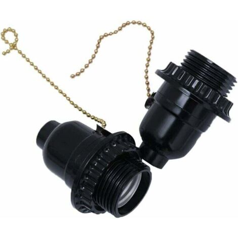 2pcs e27 douilles de lumière douille de lampe base adaptateur prise de courant interrupteur à tirette (noir) (1/5)
