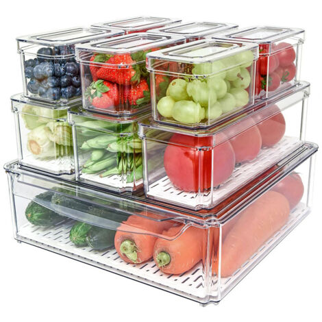 Lot de 10 rangement frigo, boîte de rangement empilable avec couvercles, rangement et organisation de cuisine transparents, conteneurs de stockage de fruits et légumes for boite rangement frigo (1/5)
