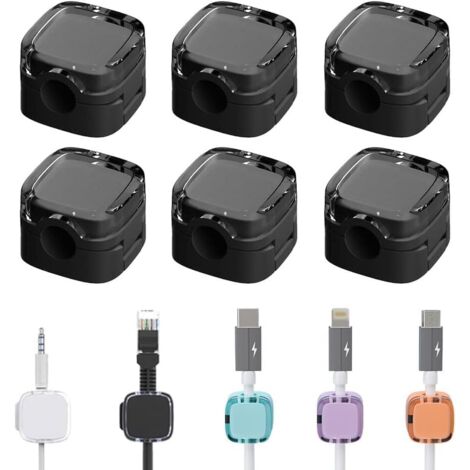 6 Pièces Gestion des Câbles Magnétique, Organisateur de Câbles Magnétiques, Magnétique Auto-Adhésif Clips Câble, Rangement de chevet Organisateur Câble Magnétique pour Bureau (Black) (1/5)