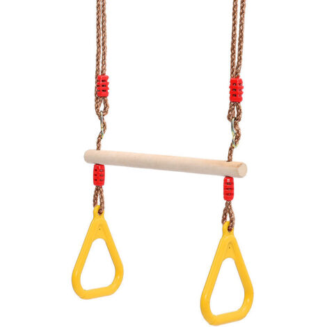 Balançoire trapèze en bois avec anneau de gymnastique Portique pour enfants toboggan jouer jardin extérieur intérieur (jaune) (1/5)
