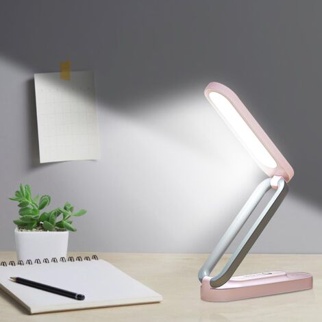 Lampe de bureau LED sans fil pliable - Lampe de table à intensité variable avec 3 niveaux de luminosité - Lampe de table douce pour les yeux - Lampe de lecture rechargeable par USB - Contrôle [Classe 