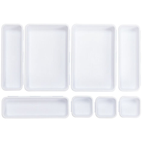Organisateur de tiroirs en plastique transparent empilable – 8 pièces – Système de rangement ajustable pour cuisine et bureau – Facile à nettoyer (1/5)