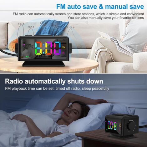 Horloge Projection Plafond ROCAM - Réveil Numérique Projecteur Avec Température, Humidité, Radio FM, Double Alarme Et Charge Type C USB