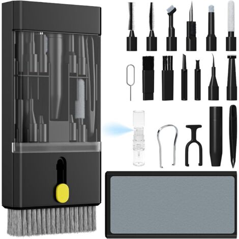 22 en 1 Brosse de Clavier d'outils Nettoyage Multifonctio Extracteur de Clavier, Pinceaux Nettoyant Ecran pour Bluetooth Earbuds Ordinateur Airpods iphone ipad Téléphone Caméra, Obsidienne Noire (1/5)