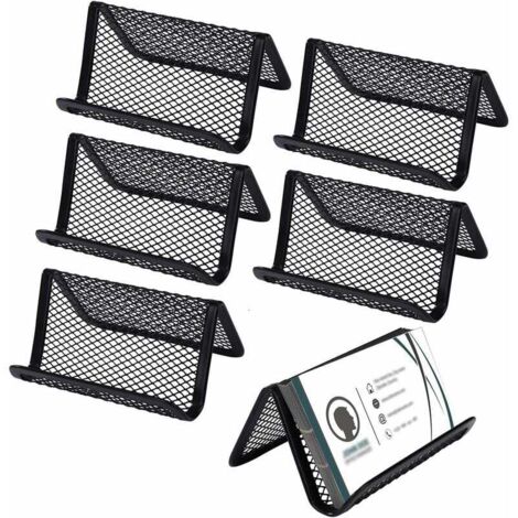 Porte-Cartes de Visite Maille Métallique Présentoirs de Carte de Visite Support de Carte de Visite en Métal Support Téléphonique pour le Bureau 6 Pièces (Noir)