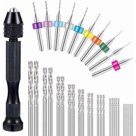 Coffret de 37 perceuses à main avec étau, mini-forets et forets hélicoïdaux pour l'artisanat, la sculpture sur bois et le bricolage (foret pour circuit imprimé de 0,3 à 1,2 mm) (1/5)