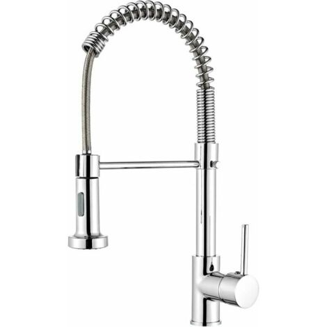 Mitigeur de cuisine Robinet de cuisine avec pulvérisateur à tirette, mitigeur d'évier de cuisine pivotant à 360 °, mitigeur en acier inoxydable, robinet d'évier de cuisine à 2 modes de pulvéris (1/5)
