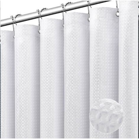 Rideau de Douche Lavable Tissu Imperméable 151x182cm avec 8 Crochets Blanc Rideau de Baignoire Anti Moisissure Textile en Polyester (1/4)