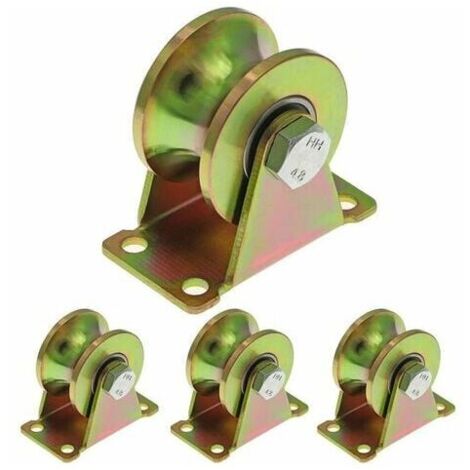 4 roues de porte coulissante 50 mm, roues en acier avec rainure en U, roue à rainure en U pour voie de marche arrière, machine industrielle, porte roulante, capacité de charge 300 kg par roue