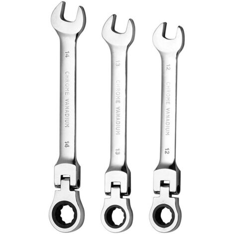 Clé à cliquet 3 pièces à tête flexible, clé à cliquet double fonction, jeu de clés à cliquet avec outils manuels - 12 mm, 13 mm, 14 mm (1/5)