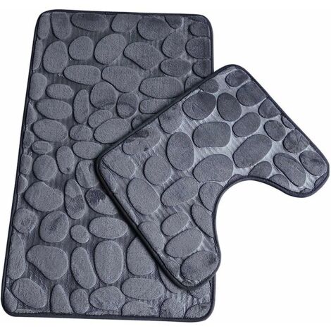 Lot de 2 tapis de bain antidérapants – Tapis de sol WC et salle de bain – Polyester et PVC – Lavable en machine – Absorbants et confortables