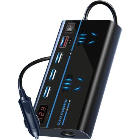 Onduleur Voiture 200 W, DC12 V vers AC 110 V Prise Chargement Voiture 12 V Véhicules Prises Voiture Adaptateur Onduleur Convertisseur Adaptateur Onduleur Voiture avec 4 Ports USB (1/5)