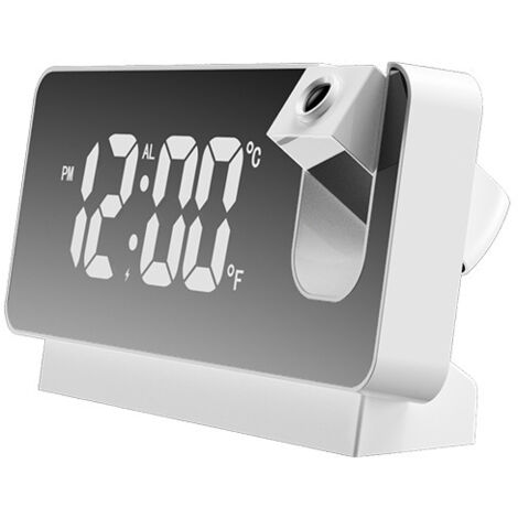 Projecteur Plafond Reveil Projecteur Réveil Numérique avec Température Projecteur 180° Écran LED Horloge Numérique Port de USB Réglage 12/24H pour Chambre Bureau(Blanc) (1/5)
