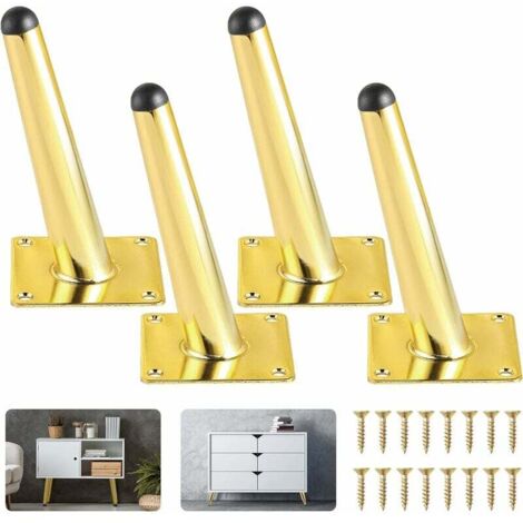 Lot de 4 pieds de meubles dorés 15,2 cm – Acier de fer résistant à l'abrasion – Pieds coniques obliques pour canapés et tables (1/5)