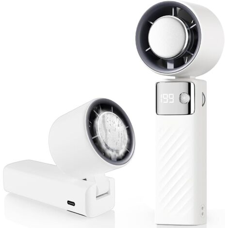 Ventilateur Portable, Mini Ventilateur Rechargeable 4000mAh, Petit Ventilateur Silencieux Turbo Réglable en Vitesse(1 à 199), Ventilateur Refroidissement pour Camping, Sport, Voyage (Blanc)