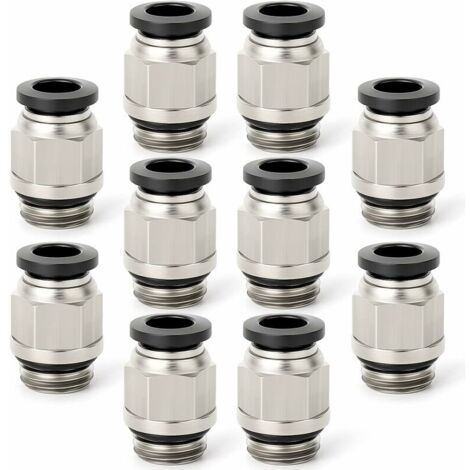 10 Pcs Mâle Stragiht 6mm Tube OD x 1/8"BSP Filetage Push-In Connecteur Rapide Avec Joints D'étanchéité (PC6-01), Adélala (1/5)