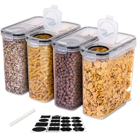 Boîte de Rangement Cuisine Lot de 8,  4L Sans BPA Boîtes Conservation Alimentaire en Plastiqueavec Couvercle, Boîte Hermetiques Alimentaires avec Étiquettes pour Céréales et Aliments (1/5)