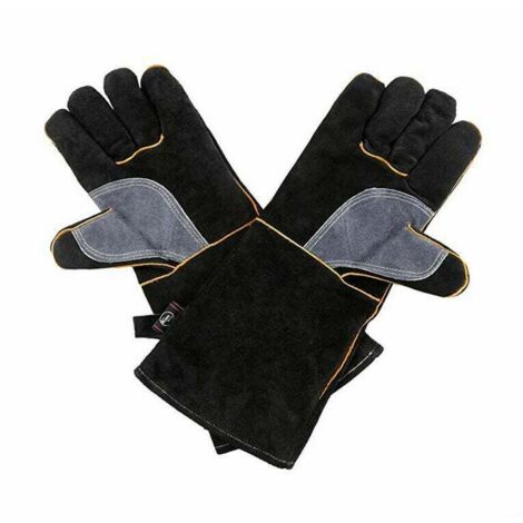 Gants résistants au feu et à la chaleur extrêmes, cuir avec coutures en kevlar, parfaits pour cheminée, poêle, four, grill, soudage, barbecue, mig, support à marmite, traitement des animaux（1 ensemble (1/5)