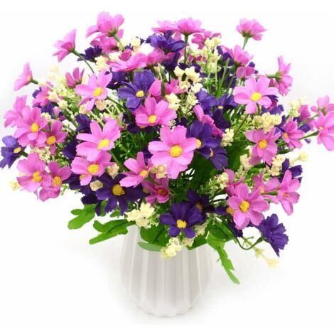 Bouquet de fleurs artificielles 4 pièces – Marguerites violettes – Longueur 34 cm, diamètre 3 cm – Pour décoration intérieure et extérieure