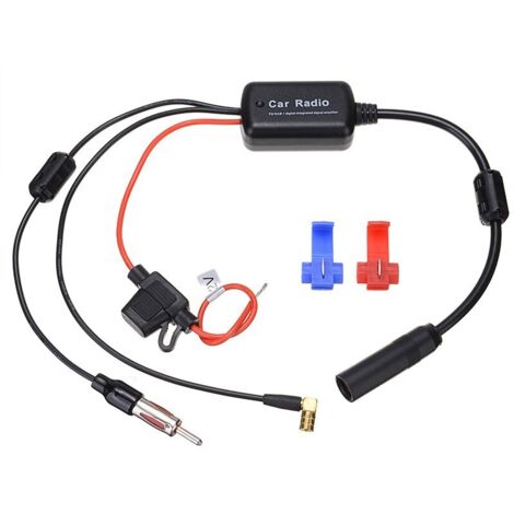 Répartiteur FM AM Dab Dab+ Amplificateur Antenne Autoradio, 12V-24V Amplificateur Signal Antenne Voiture Booster, SMB vers DIN Séparateur Adaptateur pour Camion Autoradio Stéréo Audio Radio