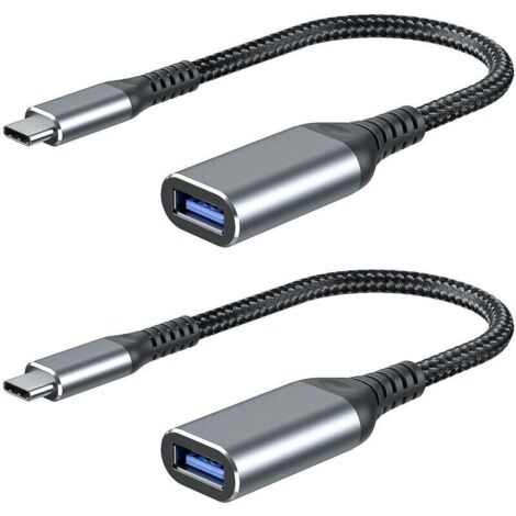 Adaptateur USB C vers USB A – Lot de 2 – Câble OTG USB C mâle vers USB A femelle 3.0 – Vitesse de transfert jusqu'à 5 Gbps – Charge rapide 3A