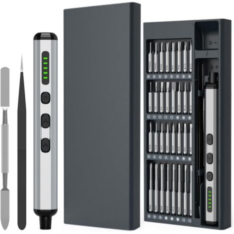 Mini tournevis électrique de précision 68 en 1, 200 tr/min, avec 68 forets, levier, LED et pince à épiler, kit de tournevis de précision pour la construction de PC (1/5)