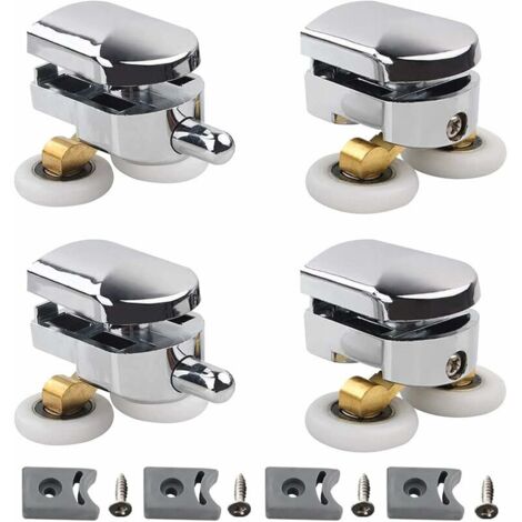 Roulettes doubles - pour porte de douche coulissante avec bloc anticollision et fixations salle de bain 2 roues en alliage de zinc diamètre 23 mm avec bloc anticollision et fixations lilaris Set de 4 (1/5)