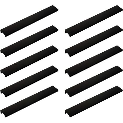 Lot De 10 Poignée Noir Poignée De Meuble Noir- Poignée Invisible Poignee De Meuble Cuisine Noir Poignée Meuble Noir Mat En Alliage D'Aluminium Entraxe 160Mm (1/5)
