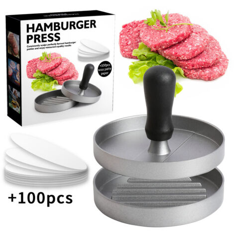 Presse à hamburger en fonte d'aluminium pour de délicieux hamburgers, ustensiles de barbecue, hamburgers et plats de barbecue, avec revêtement antiadhésif. Ø 11,8 cm (1/5)