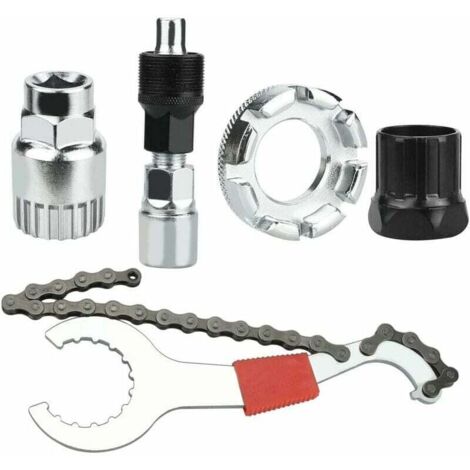 Outil de réparation de vélo outil de démontage de vélo outil de retrait de cassette de vélo multifonctionnel avec fouet à chaîne à 5-11 compartiments, ensemble d'extracteur de manivelle, clé à rayons (1/5)