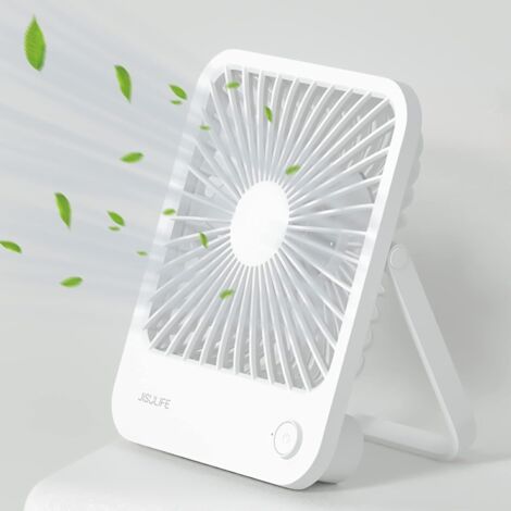 Mini Ventilateur Portable, avec Batterie Rechargeable de 4500 mAh, Petit Ventilateur Pliable à 180°, Ventilateur Silencieux Réglable à 4 Vitesses, Convient pour la Maison/Bureau/Voyage- Blanc